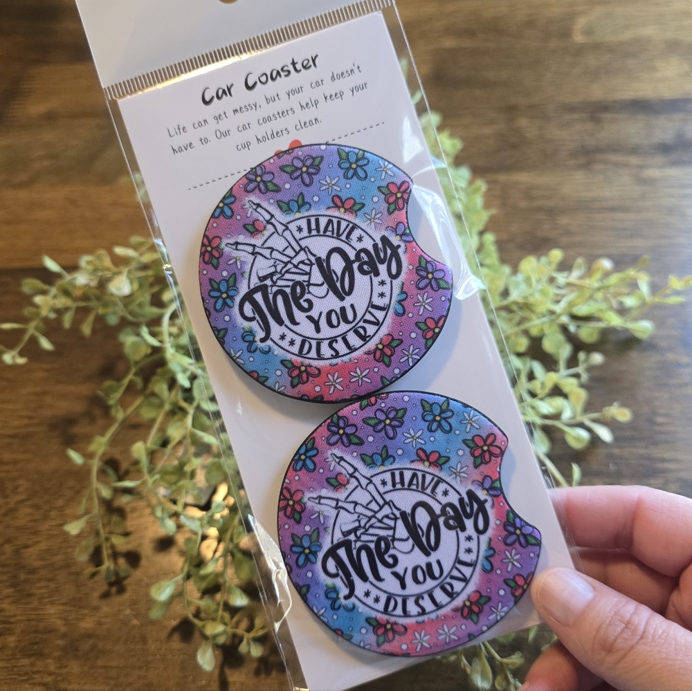 Floral Car Coaster Set - Blue and Pink